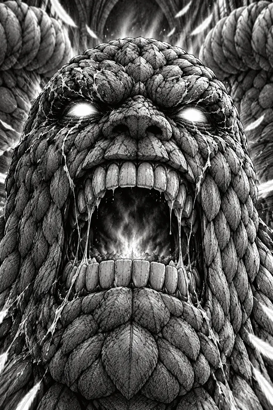 Close-up of Mozgus' scaled face roaring